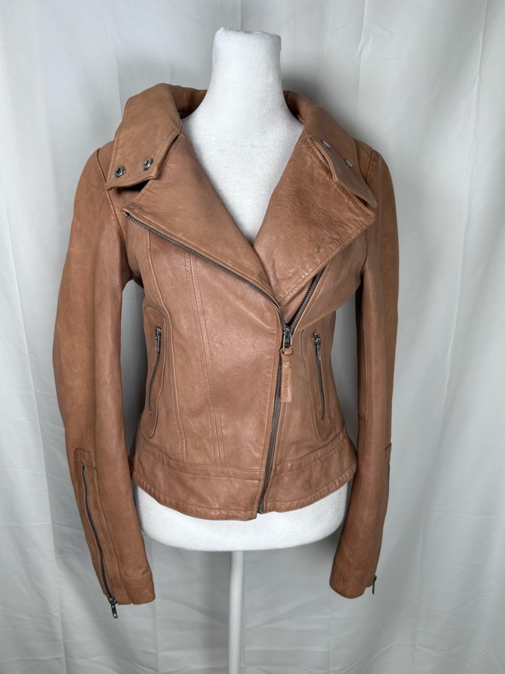 Mackage for Aritzia Lamb Leather Jacket Women’s Petite Small Tan Biker